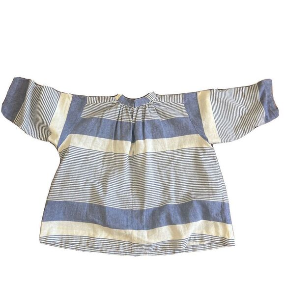 Apiece Apart Womens 0 Short Sleeve Boxy Top 100% Cotton Blue White Striped - Picture 2 of 9